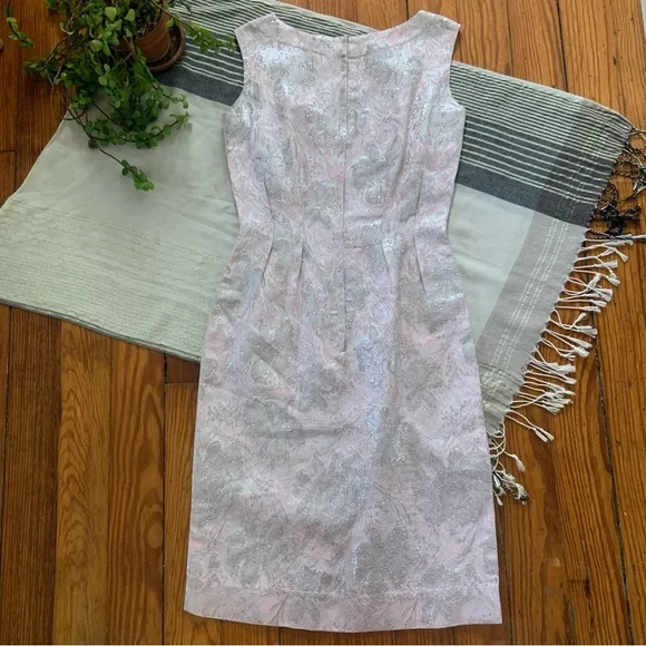 Vintage 1950s-1960s Metallic Floral Sleeveless Cocktail Dress - Picture 7 of 12